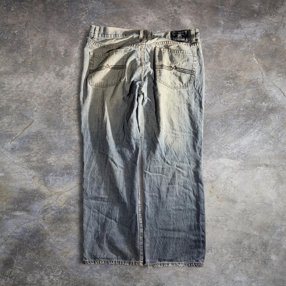 Oleg Cassini American Dungarees Mens Baggy Wide Leg Y2K Light Wash Jeans 38x31 - Picture 2 of 7